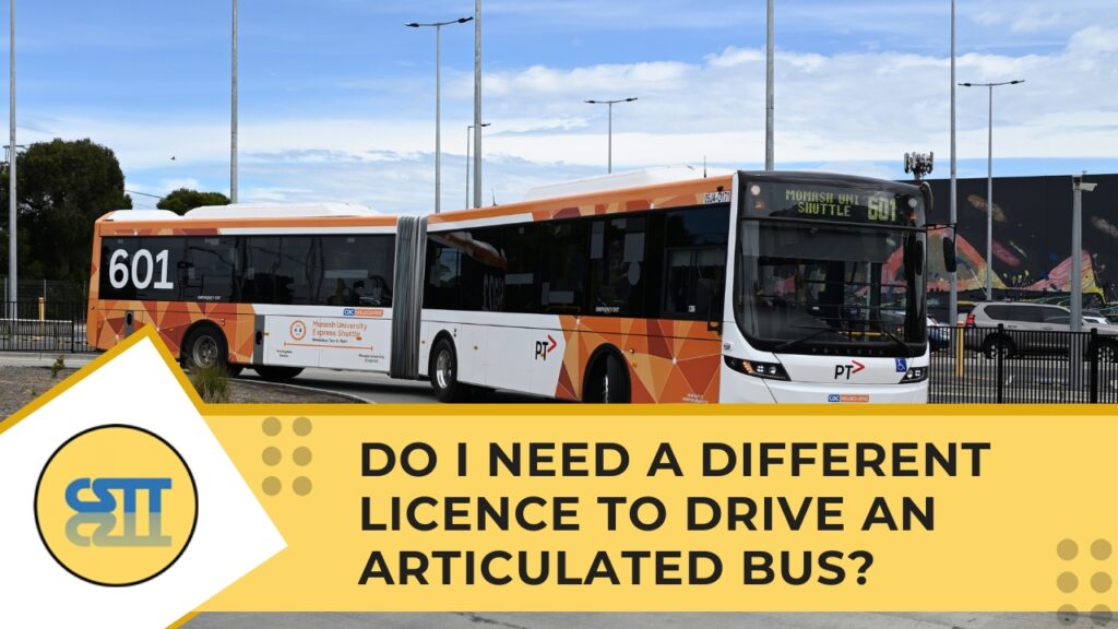 An orange, white, and black articulated "bendy" bus operated by Public Transport Victoria..